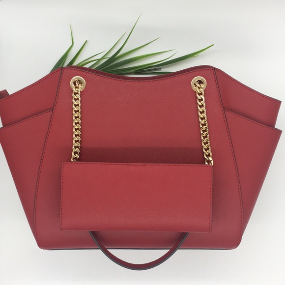 Michael Kors LG CHAIN SHLDR TOTE SCARLET & Wallet - Picture 3 of 8